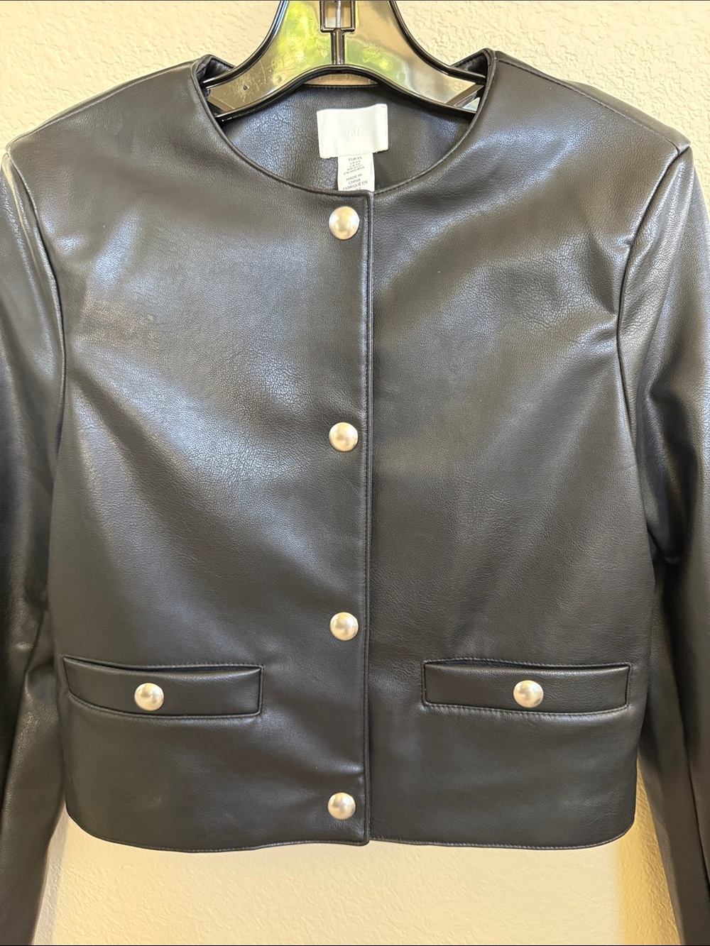 H&M Women’s Black Faux Leather Button-Front Jacket
